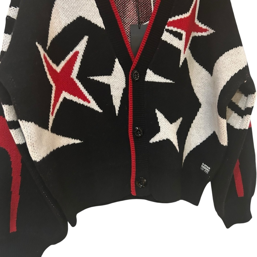 G-Star Holiday Loose Knitted Cardigan Sz M Wool Blend Star Graphic Sweater - Picture 6 of 13